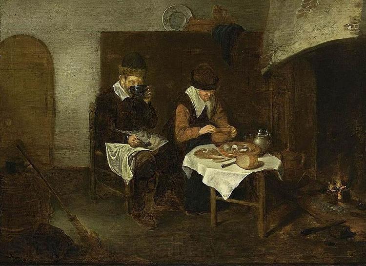 Quirijn van Brekelenkam A Couple Having a Meal before a Fireplace